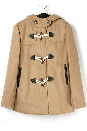 2012 fashion with a hood preppy style horn button wool coat wool