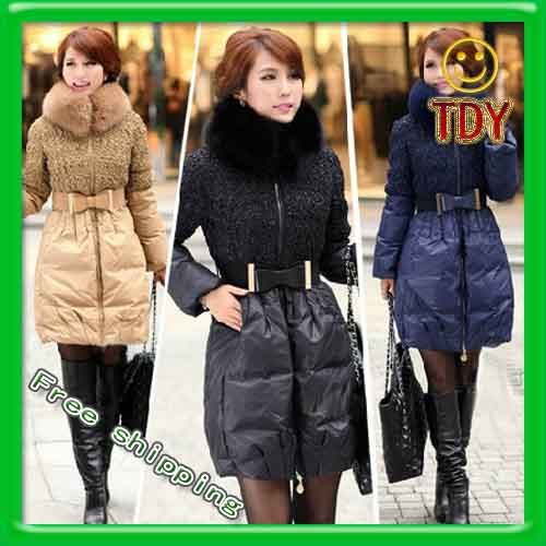 2012 fashion women coats long coats for women fur collar down jacket Free shipping TDY  10889