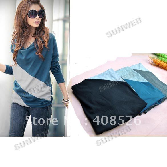 2012 Fashion Women's batwing long sleeve T-shirt Tops & Blouses Black S, M, L Wholesale Free Shipping 3338