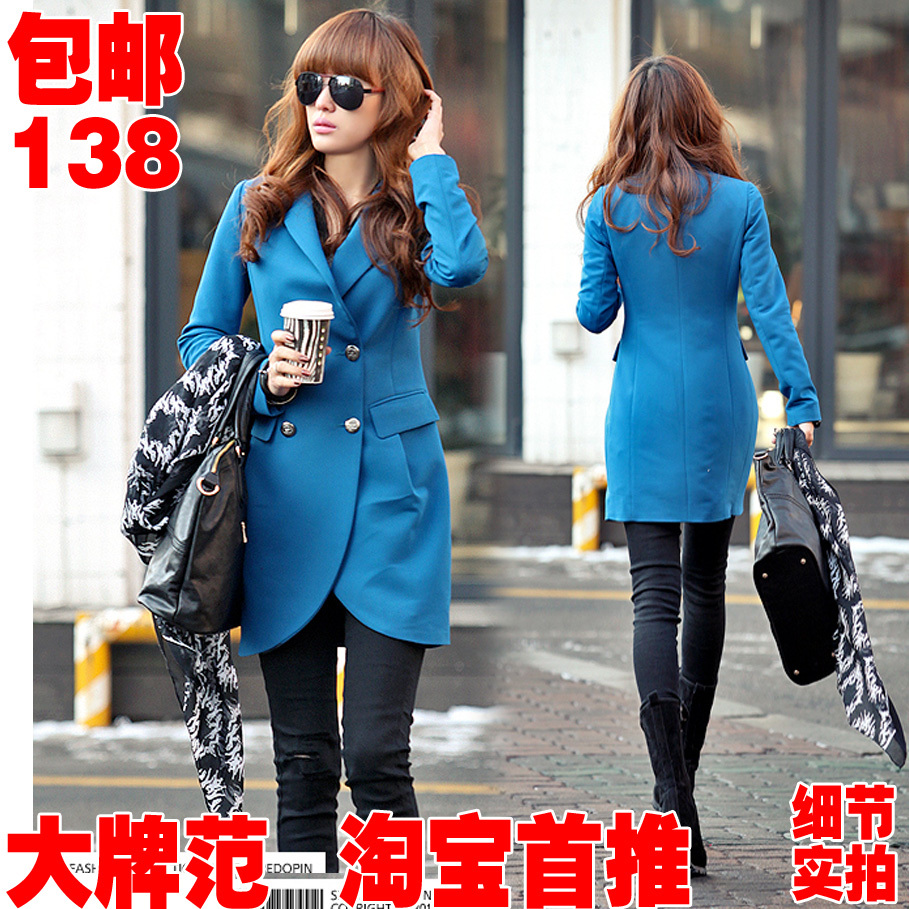 2012 fashion women's double breasted medium-long slim blazer casual long outerwear trench