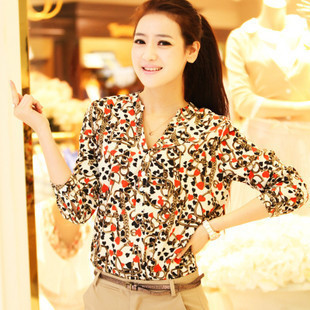 2012 Fashion Women's Long-Sleeve Shirt,Heart Printed Women's T-shirt,Smooth Fabric Lady's Shirt,Free Shipping