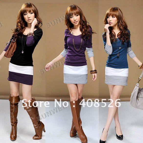2012 fashion Women's Long Sleeve T-Shirts Ladies Top Wear Lady Clothes O-Neck Tops Blouse Stripe Dress Free Shipping 5169