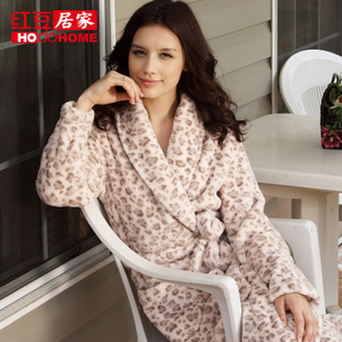 2012 fashion women's long thickening sexy leopard print bathrobe coral fleece free shipping