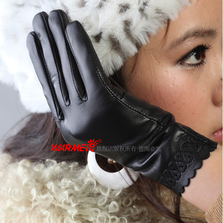 2012 fashion women's Suede laciness genuine leather wrist glove 1pair/lot  #2 color