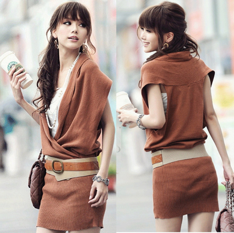 2012 fashion women's V-neck sleeveless loose knit dress sweater female