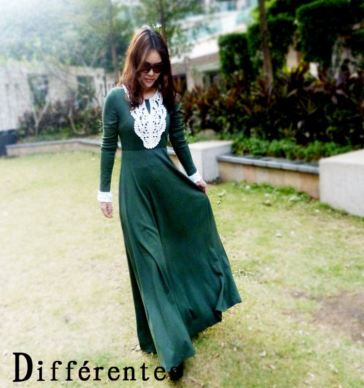 2012 fashion womens autumn long-sleeve knitted cashmere one-piece dress lace plus size expansion skirt full dress free ship