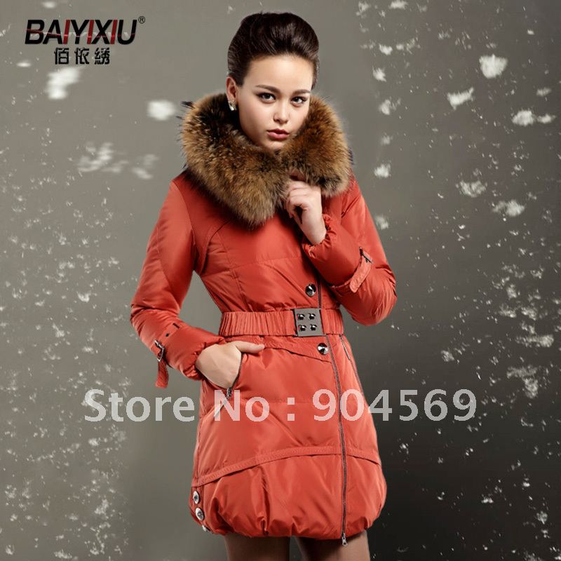 2012 fashion womens down coat real fur down jacket plus size free shipping dropship wholesalers