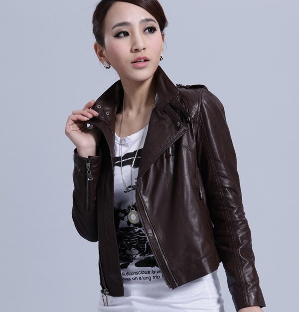 2012 fashion womens genunie leather jacket goat skin black brown plus size jackets top quality free shipping EMS DHL dropship