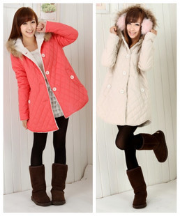 2012 fashion wool collar maternity with a hood cotton-padded jacket thermal paragraph maternity wadded jacket outerwear