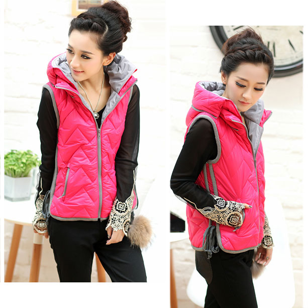 2012 fashion yarn patchwork with a hood short design slim female cotton vest blue cotton-padded jacket