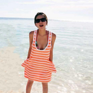 2012 fashionable casual loose stripe one-piece dress beach dress