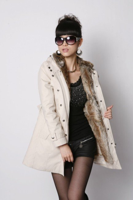 2012 Faux fur lining women's winter warm long fur coat jacket clothes 203754 Special Offer Free Shipping