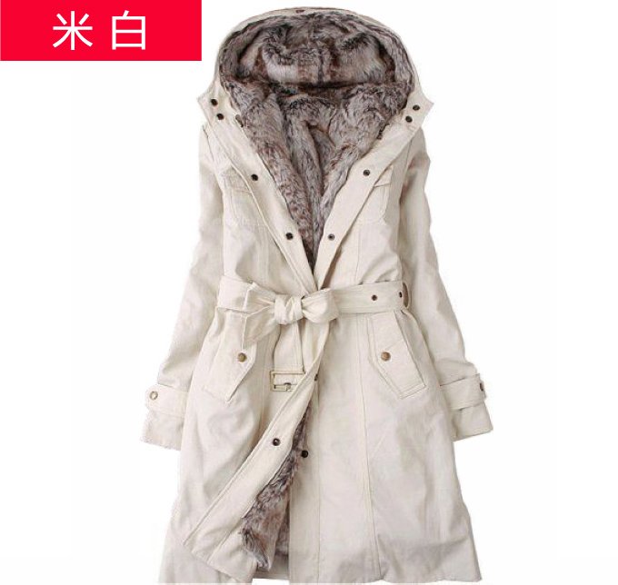 2012 Faux fur lining women's winter warm long fur coat jacket clothes wholesale Free Shipping