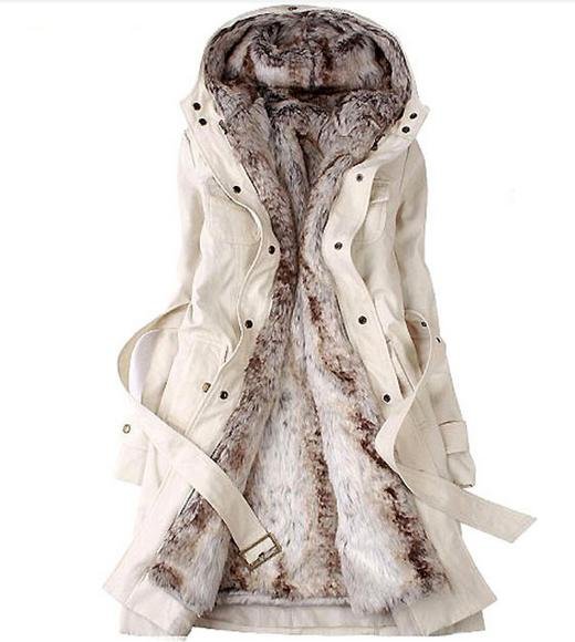 2012 Faux fur lining women's winter warm long fur coat jacket clothes wholesale Free Shipping