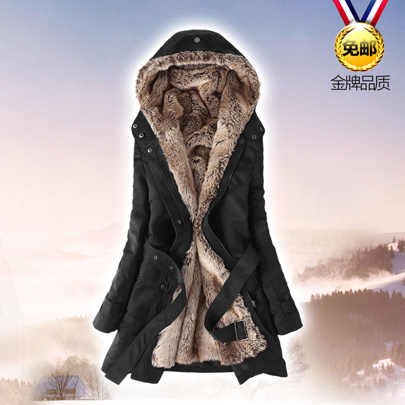 2012 Faux fur lining women's winter warm long fur coat jacket clothes wholesale Free Shipping ,O-701