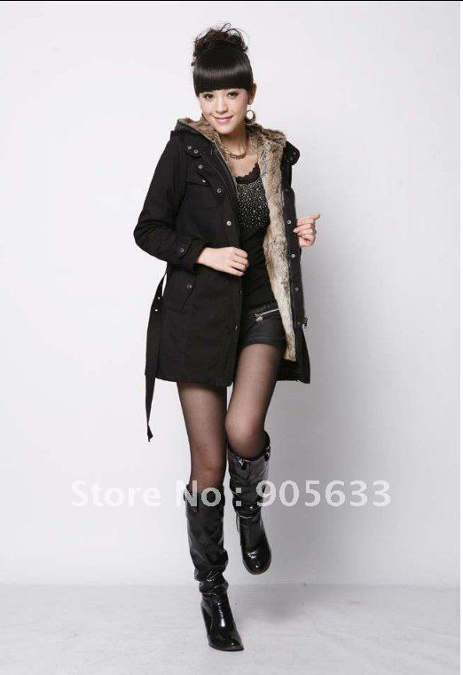 2012 Faux fur lining women's winter warm long fur coat jacket clothes wholesale Free Shipping Y0749