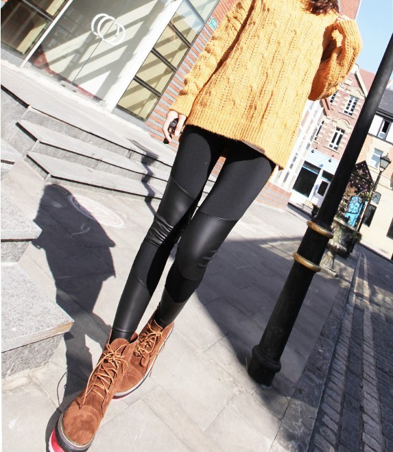 2012 faux leather patchwork legging ankle length trousers legging autumn female