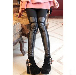 2012 faux leather patchwork thickening legging pencil pants female