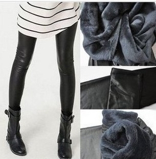 2012 faux leather plus velvet ankle length trousers legging double layer thermal legging kz8