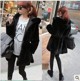2012 faux leather wool reversible outerwear with a hood wadded jacket long-sleeve thickening cotton-padded jacket top