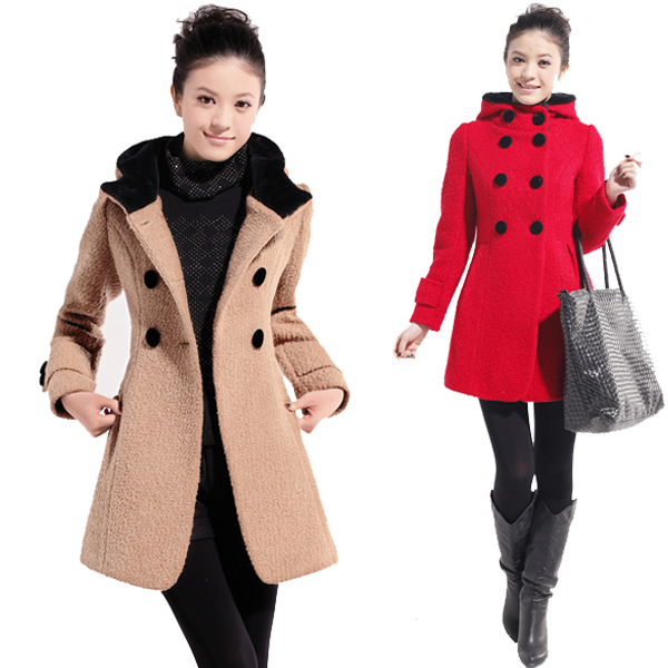 2012 female autumn and winter trench fashion quality double breasted with a hood woolen overcoat medium-long outerwear