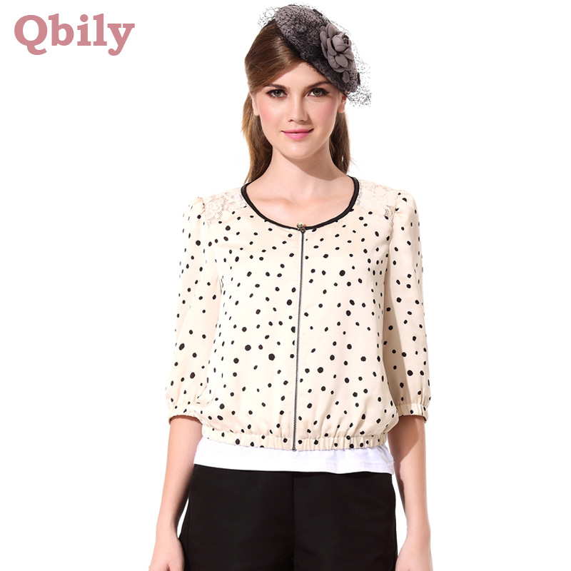 2012 female autumn sweet lace patchwork polka dot half sleeve short jacket 1124040390