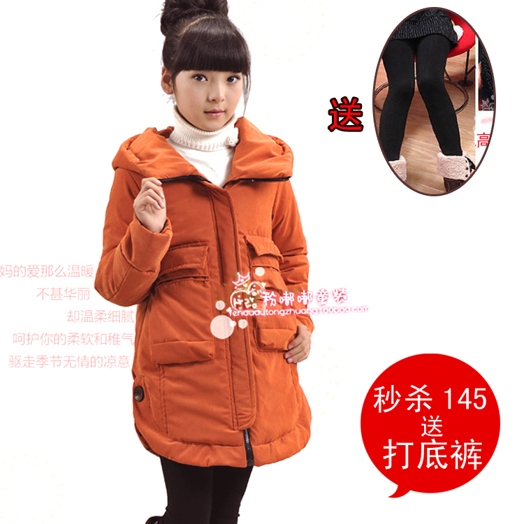2012 female big boy wadded jacket outerwear long design thickening soft female child cotton-padded jacket thermal warm