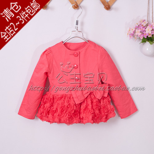2012 female child 100% cotton 100% cotton flower sweep suit trench outerwear