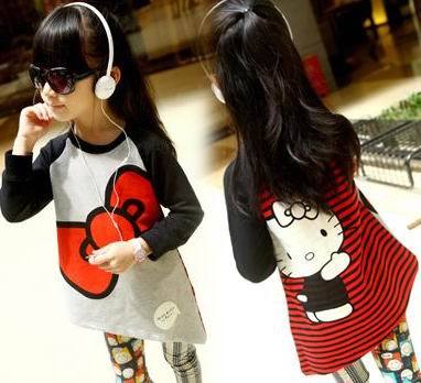 2012 female child autumn bow after the kitty stripe bevatrons sweatshirt fleece pullover outerwear