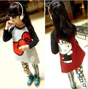 2012 female child autumn bow after the kitty stripe sweatshirt bevatrons fleece pullover outerwear