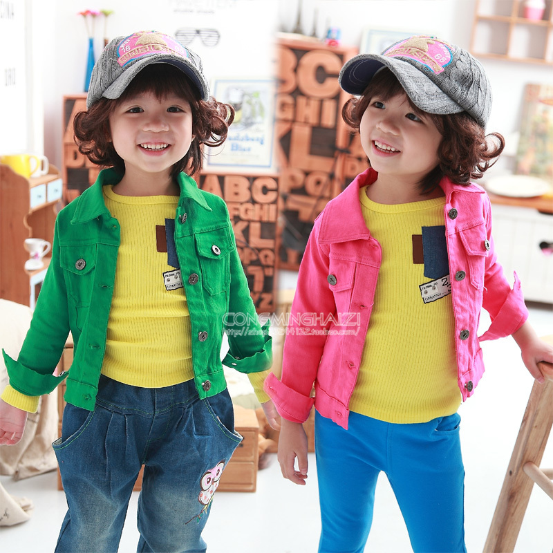 2012 female child children's clothing autumn and winter fleece lined water wash motorcycle paragraph jacket cardigan 8801