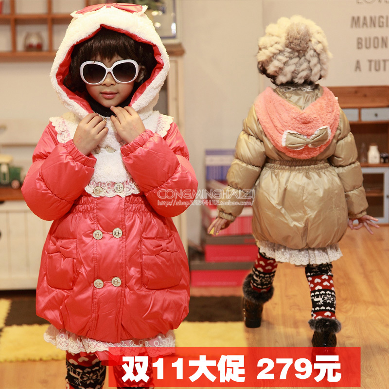 2012 female child down coat white fabric medium-long children's clothing down liner child outerwear 8167