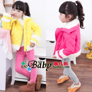 2012 female child outerwear thickening berber fleece wadded jacket / girl's winter jacket  5pcs/lot christmas clothes!
