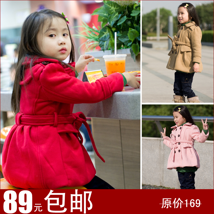 2012 female child overcoat thickening double breasted slim outerwear trench y299