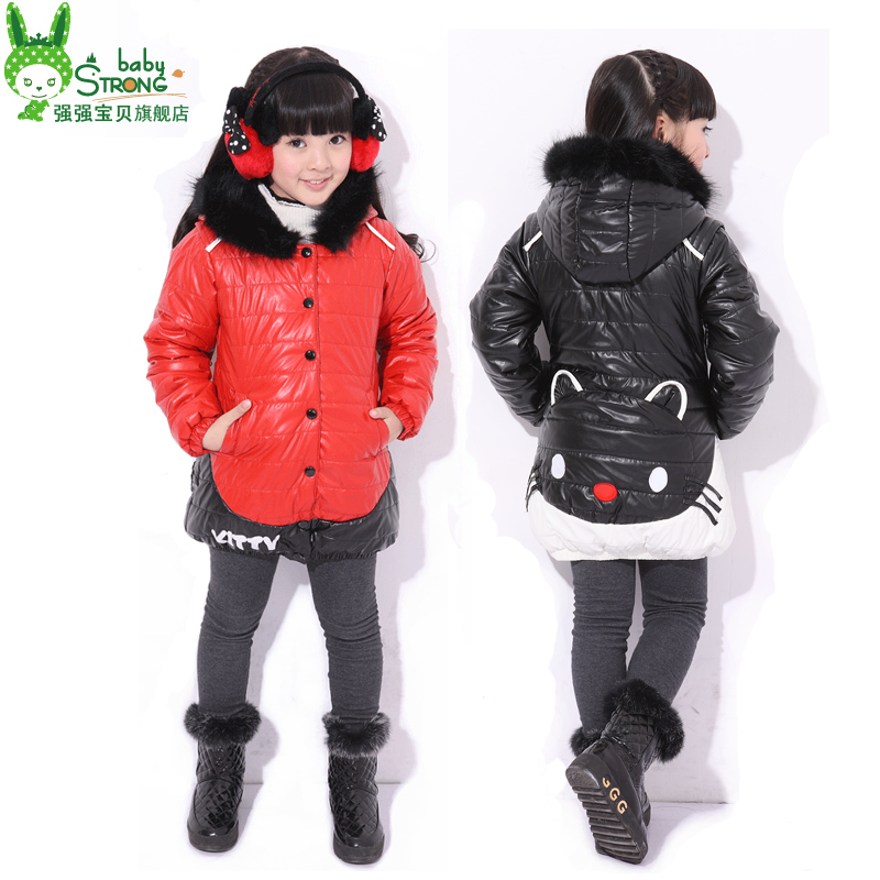 2012 female child plus cotton leather clothing children's clothing thickening trench thermal winter child outerwear female big