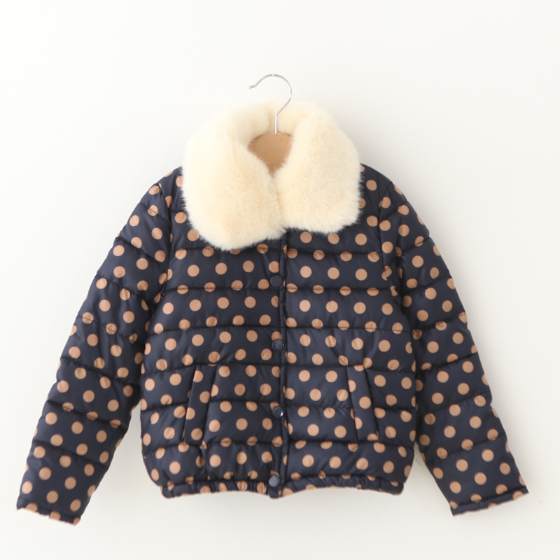 2012 female child short design fur collar thickening candy color cotton-padded jacket polka dot 5-color