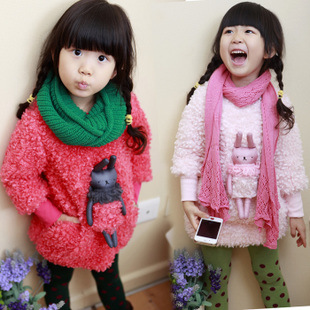 2012 female child three-dimensional doll double layer thickening o-neck sweaters child plus velvet sweatshirt