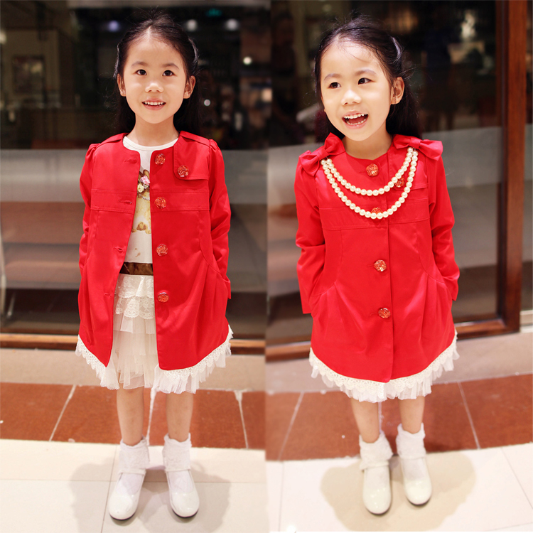 2012 female child trench red child outerwear winterisation trench