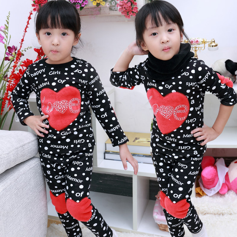 2012 female child underwear children's clothing thickening plus velvet thermal underwear love letter 5881 small female child