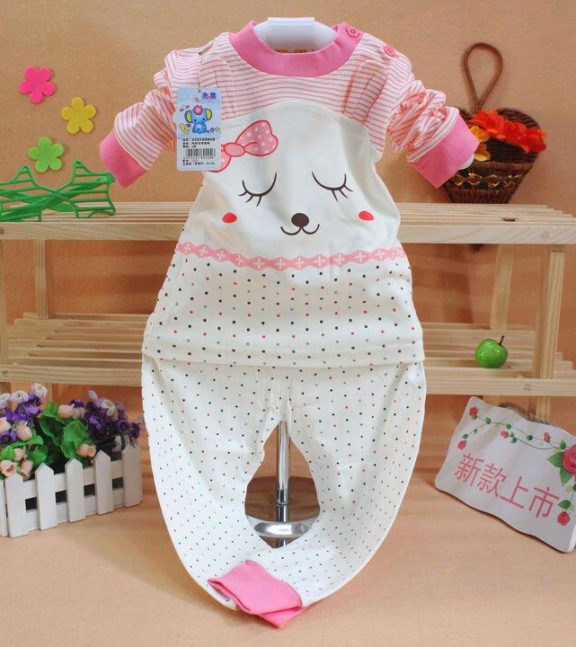 2012 female child underwear set 100% cotton underwear set female child buckle turtleneck long johns set