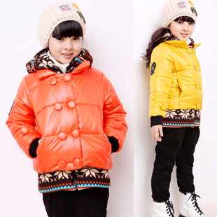 2012 female child wadded jacket cotton-padded jacket outerwear fashion shiny hooded cotton-padded jacket