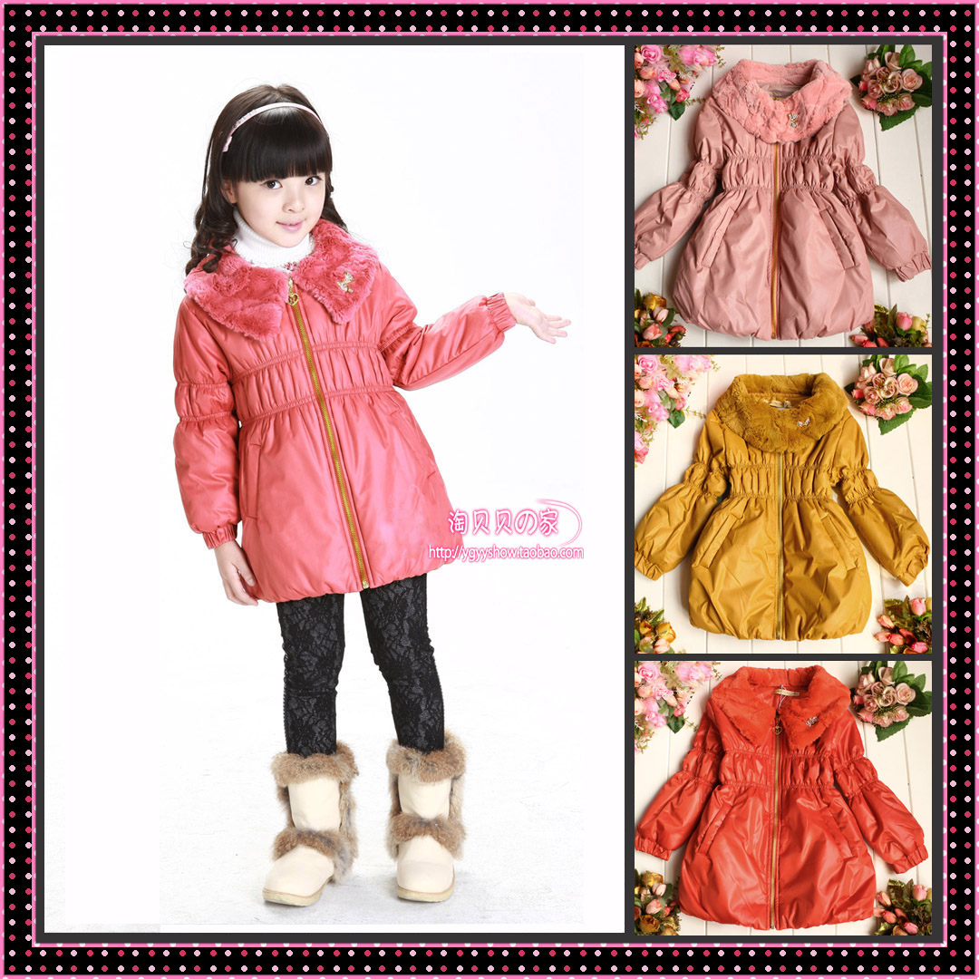 2012 female child winter cotton-padded coat overcoat medium-long cotton-padded faux cotton trench