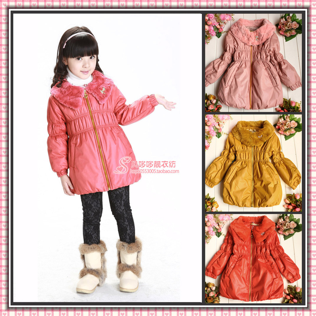 2012 female child winter cotton-padded coat overcoat medium-long cotton-padded faux cotton trench
