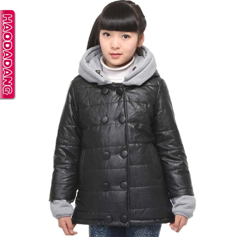 2012 female child winter leather clothing outerwear child children's clothing thermal thickening wadded jacket