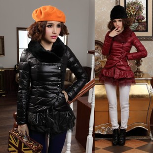 2012 female down coat rex rabbit hair yarn skirt medium-long down coat