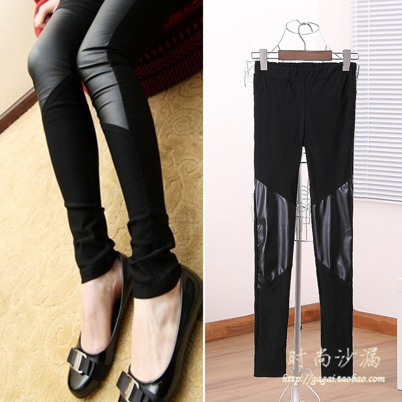 2012 female fashion handsome all-match elastic slim patchwork leather legging trousers b85