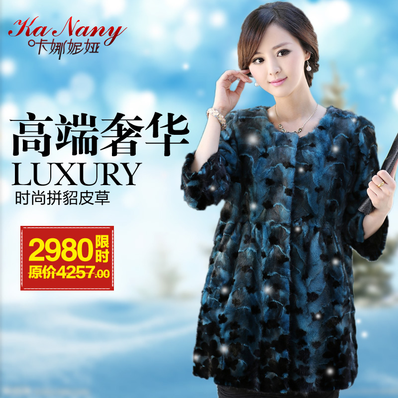 2012 female fight mink fur o-neck three quarter sleeve medium-long outerwear thermal Women