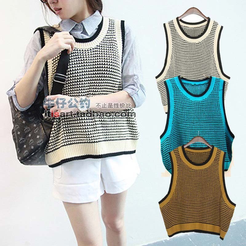 2012 female loose sweater vest vintage preppy style pullover shirt