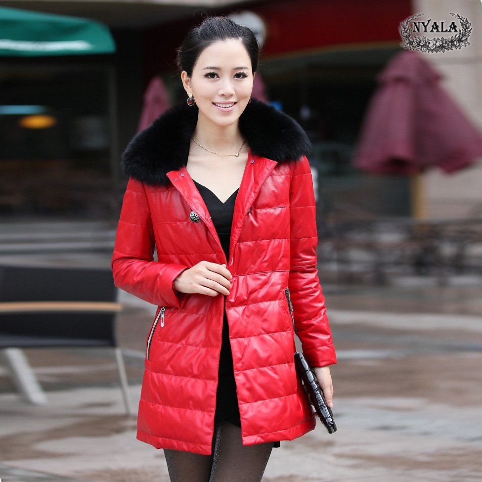 2012 female sheepskin genuine leather sheepskin leather clothing down coat outerwear r201