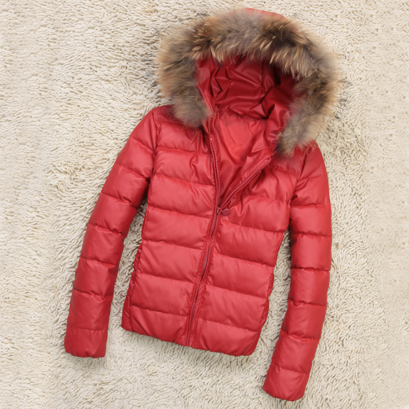 2012 female short design raccoon fur leather clothing down coat leather u PU water wash casual fur coat mm plus size